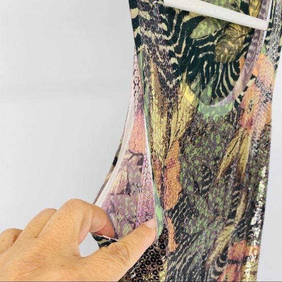 Silence + Noice Anthropologie Tropical Sequined Tank Top Jungle Animal sz Sm - Picture 6 of 13